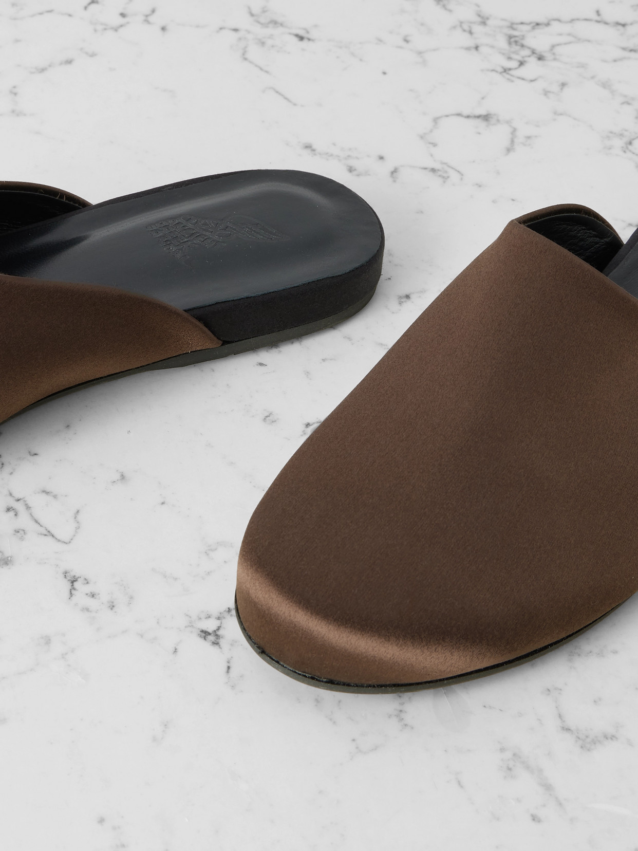 The Slipper Satin Mules - Brown