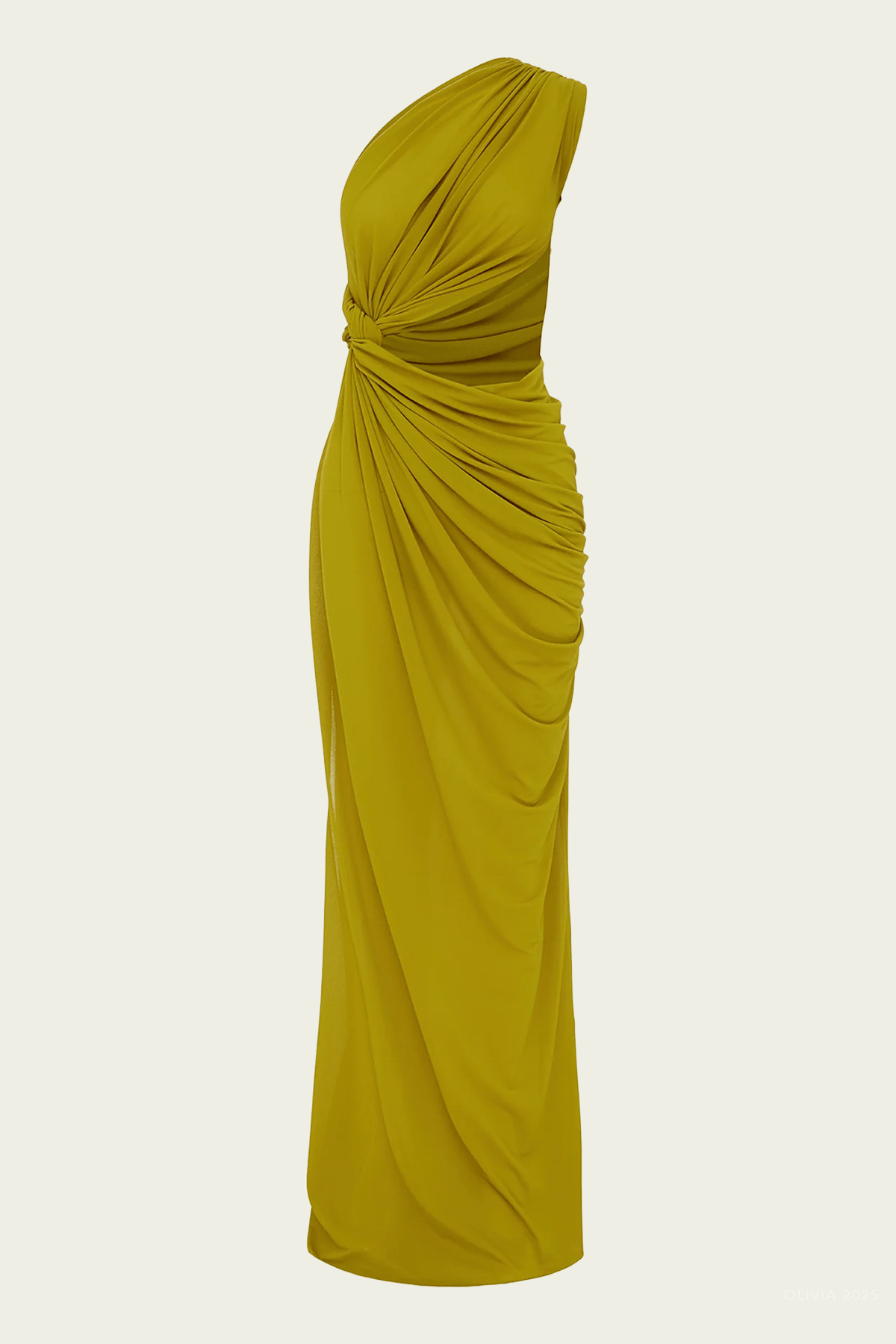 One-Shoulder Draped Gown Crepe Jersey in Chartreuse
