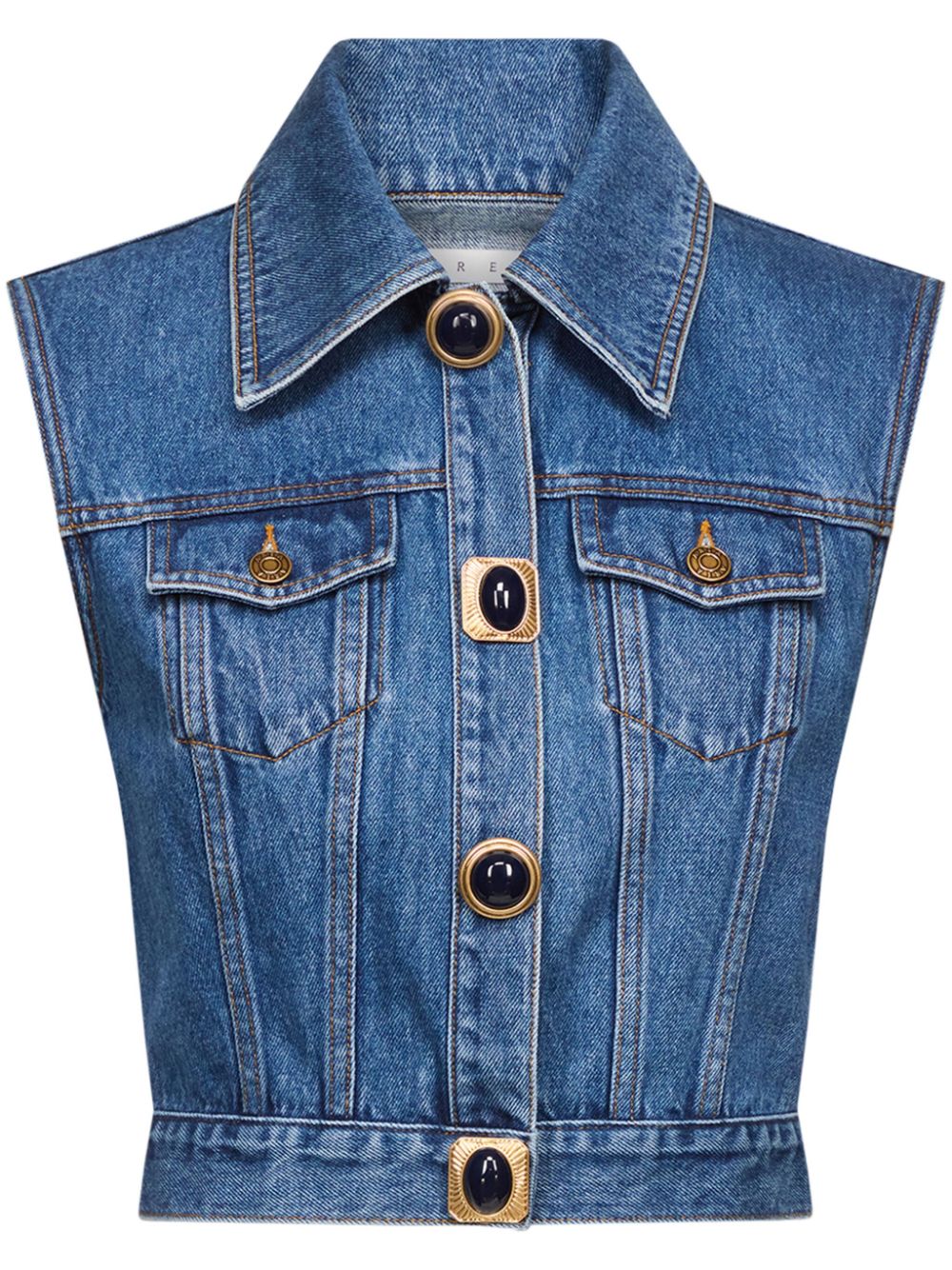 Gemstone-embellished denim gilet - Blue