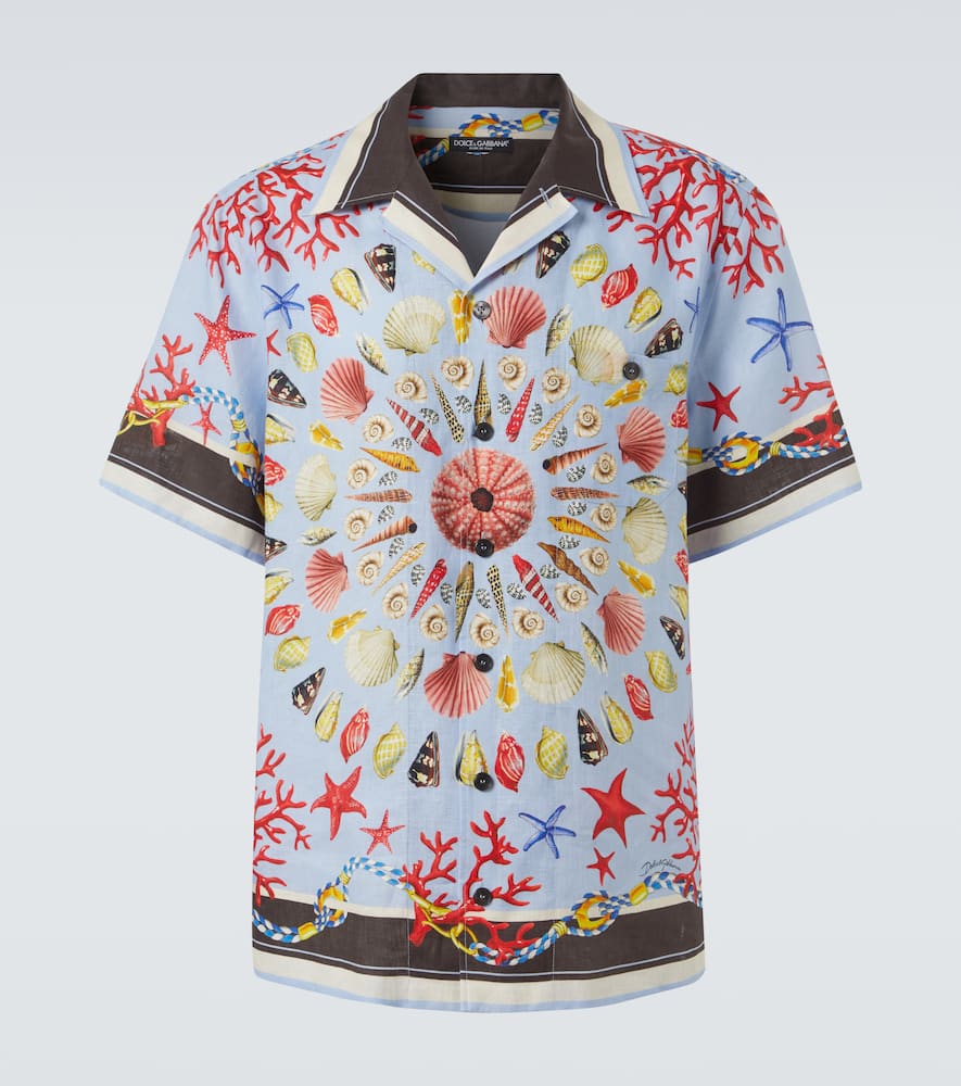 Printed linen canvas bowling shirt