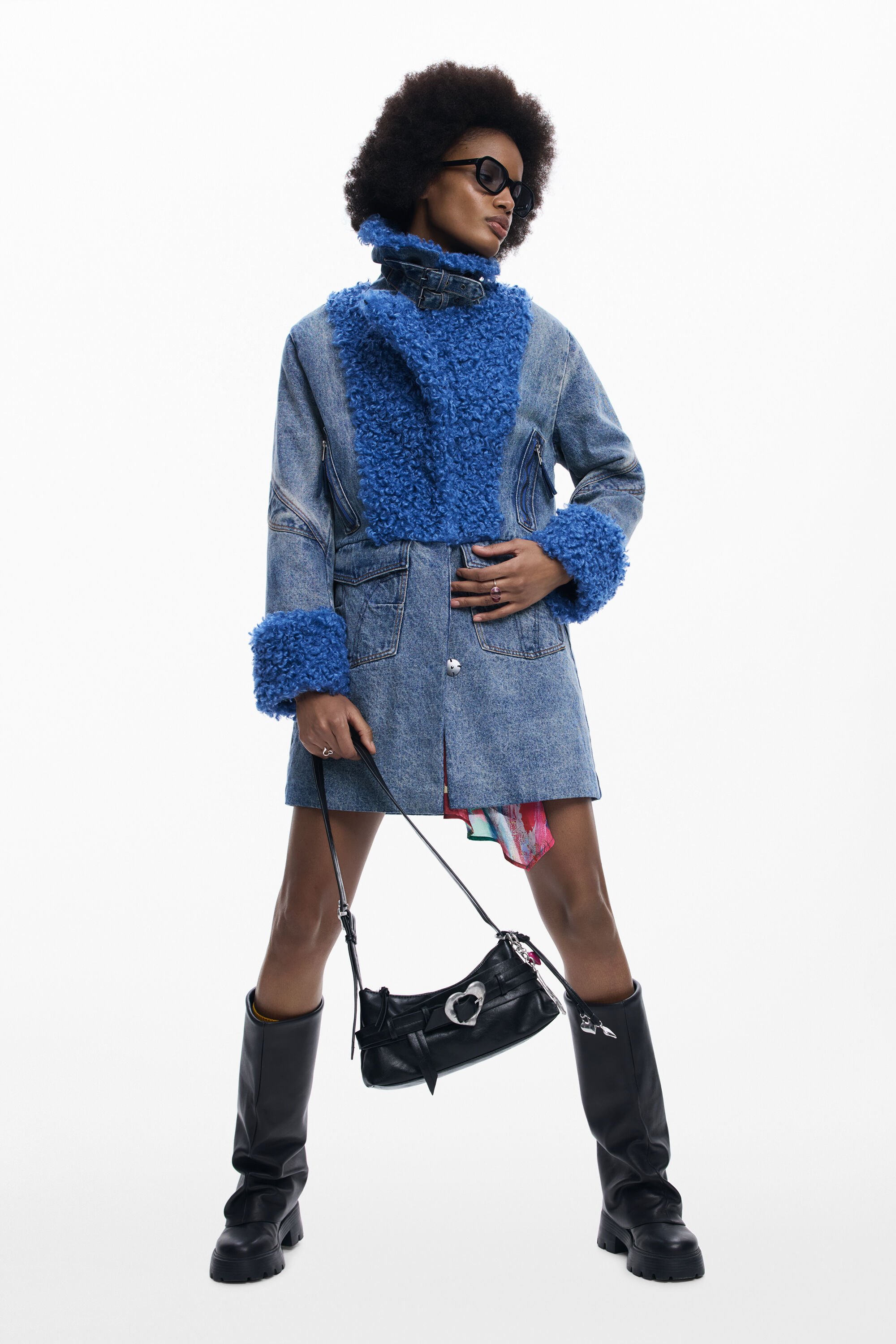 Hybrid denim fur coat