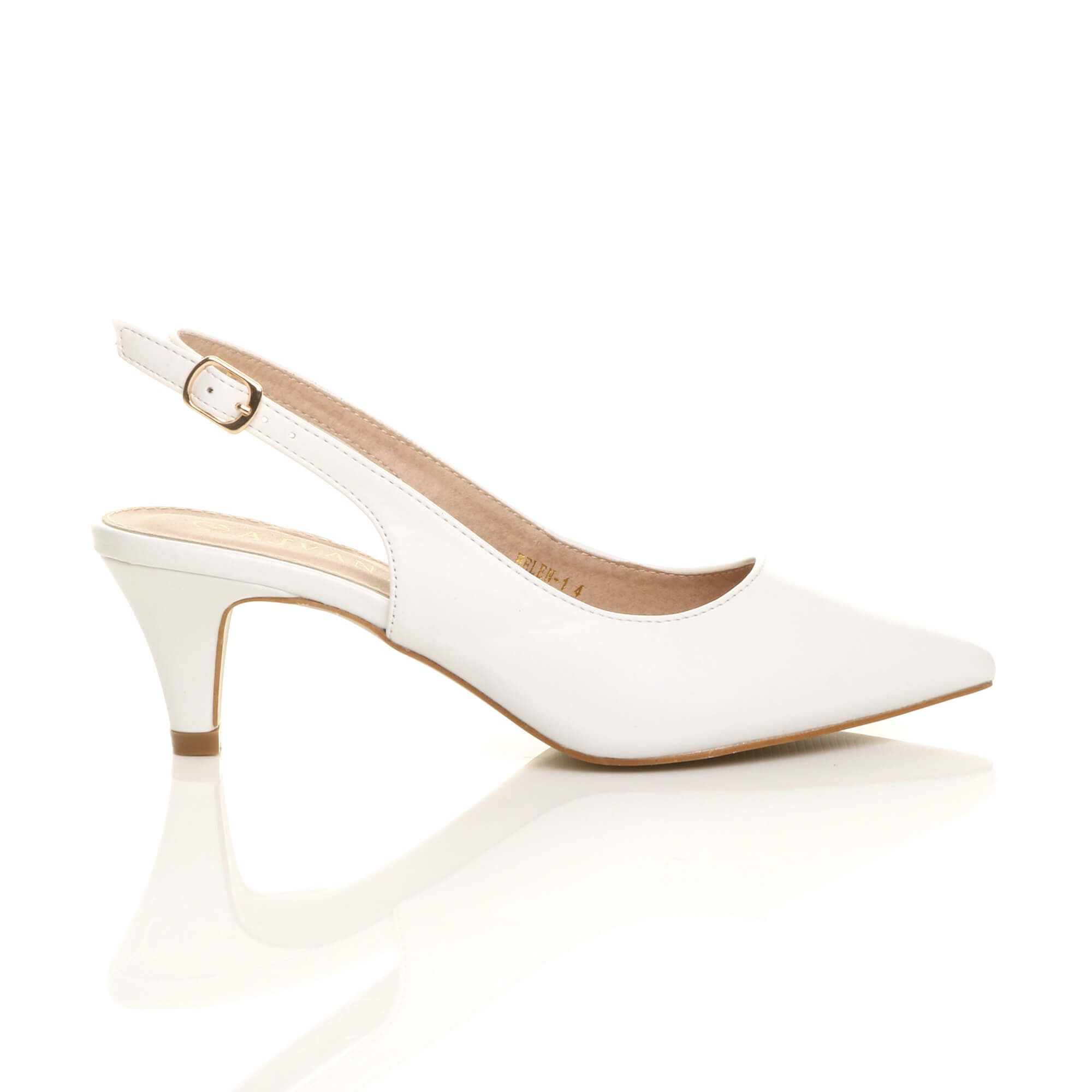 Ajvani Mid Heel Slingback Pointed Toe Court Shoes In White
