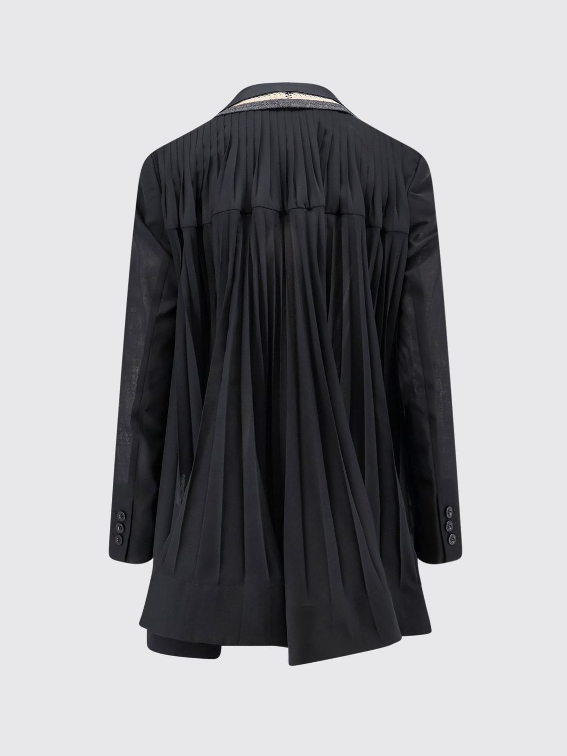 Cropped Double-Breasted Wool Blend Blazer with Patchwork Design