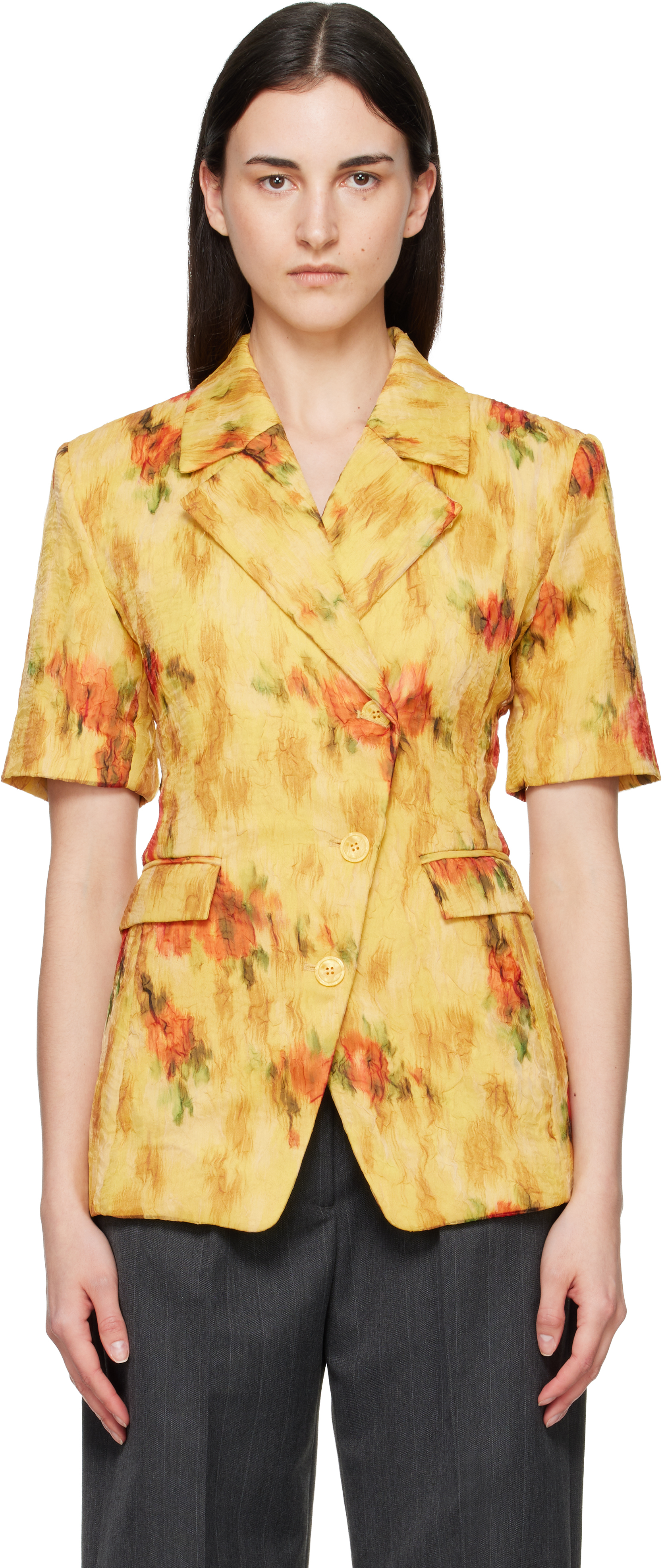 Yellow Shibori Organza Blazer