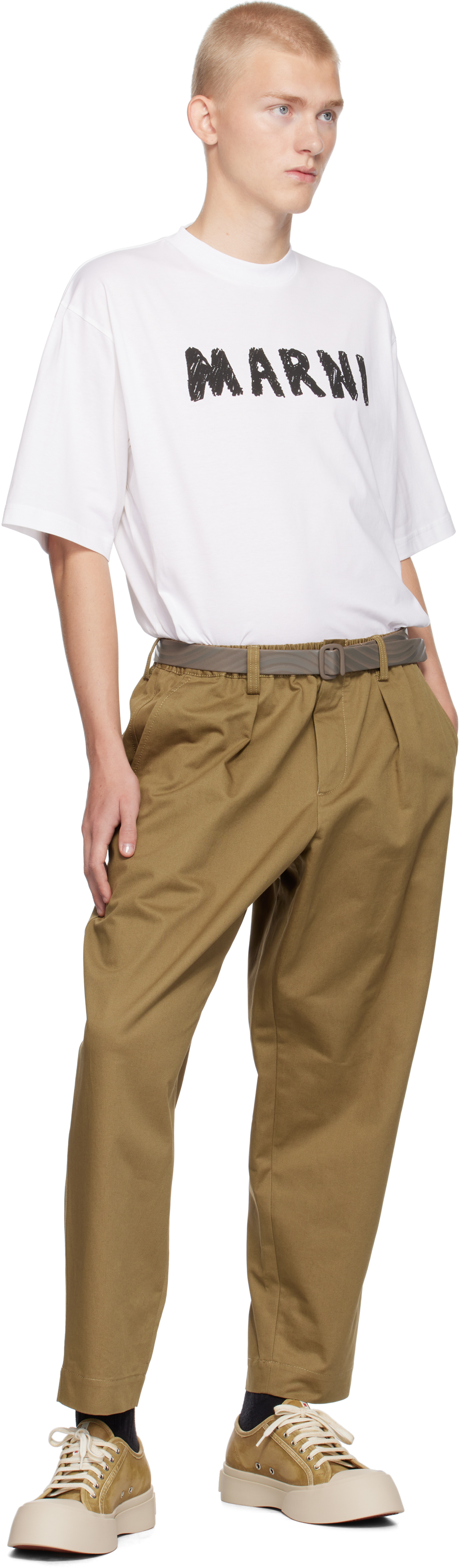 Marni Khaki Cropped Drawstring Trousers