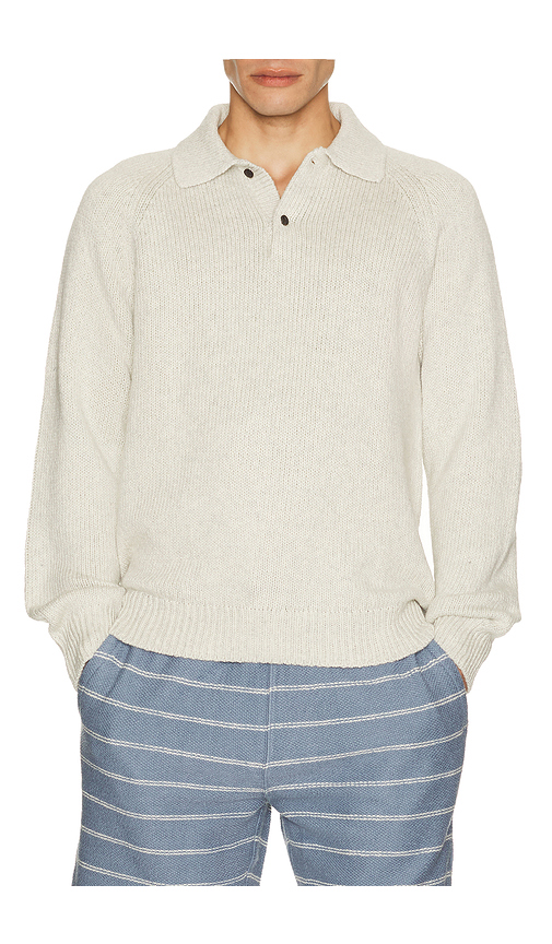 Faherty Heirloom Long Sleeve Polo Sweater in Light Grey. M. Also in L, S, XL/1X