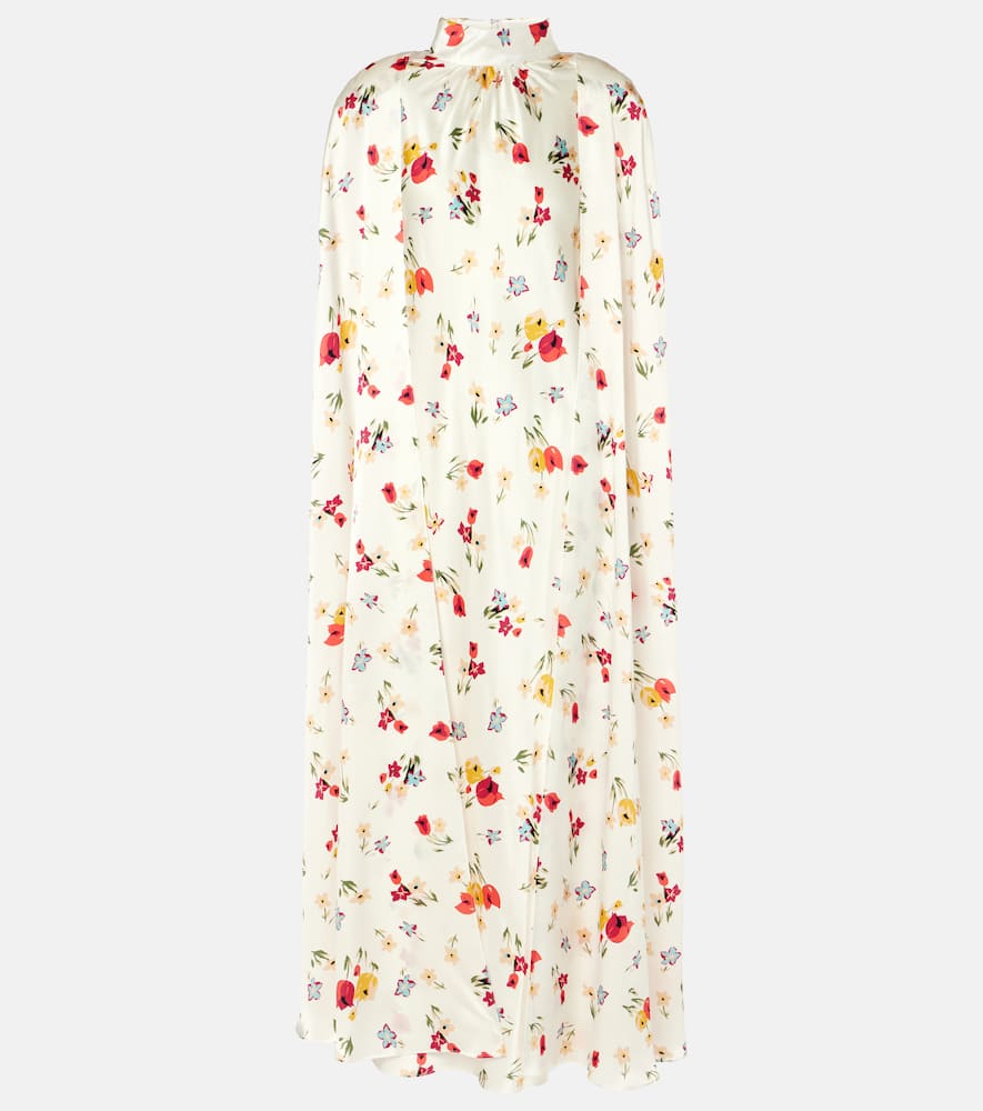 Floral caped silk maxi dress