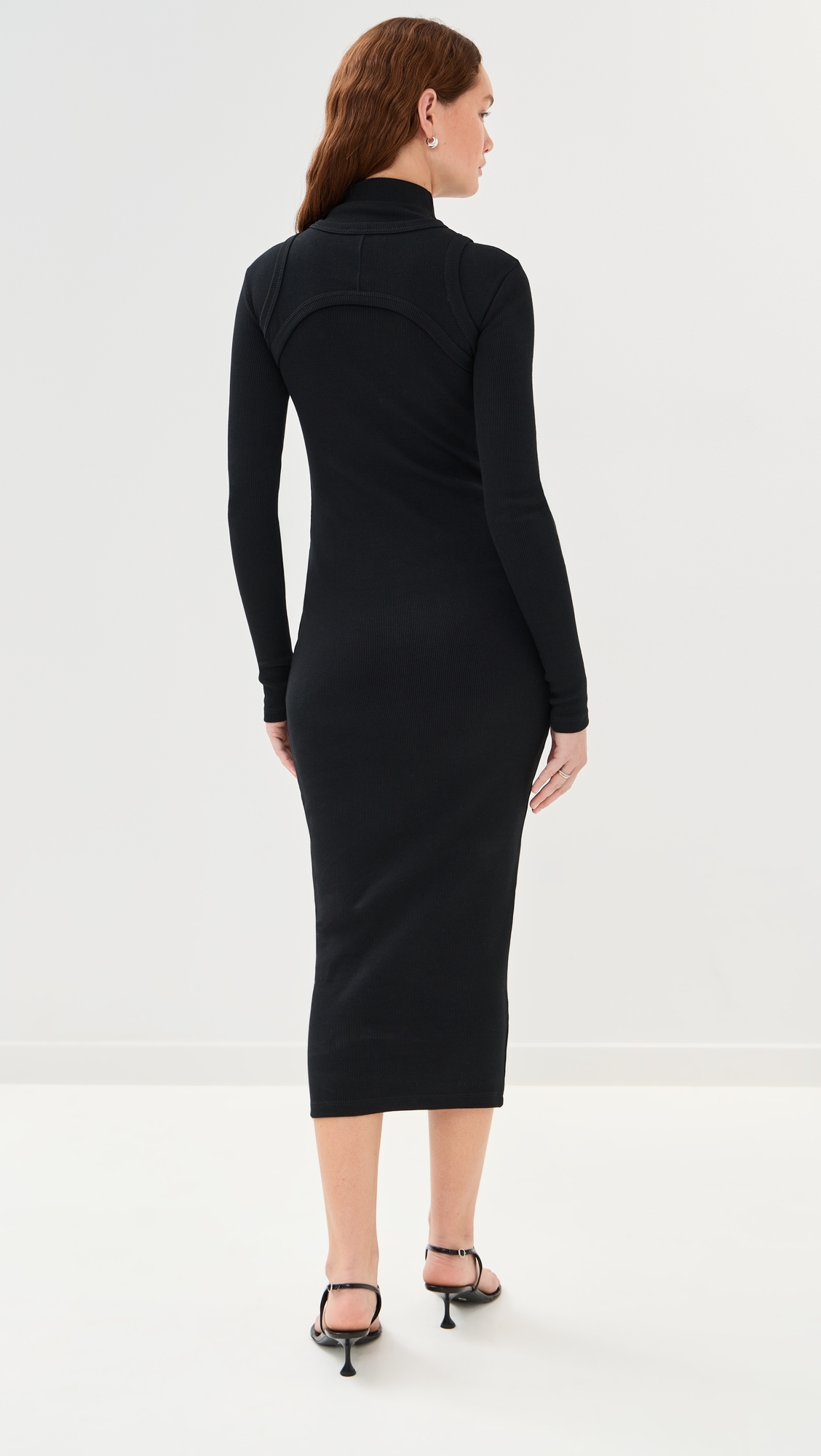 Off Stamp Rib Round Long Dress Black/White