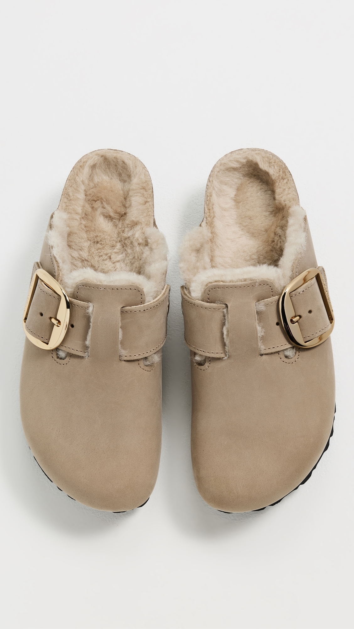 Boston Big Buckle Shearling Clogs Tobacco Brown