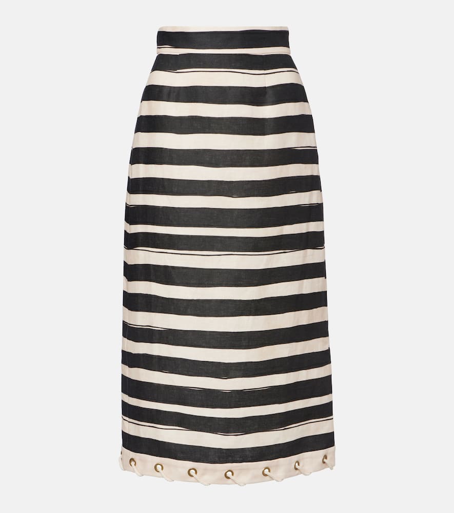 Rebellion striped linen midi skirt