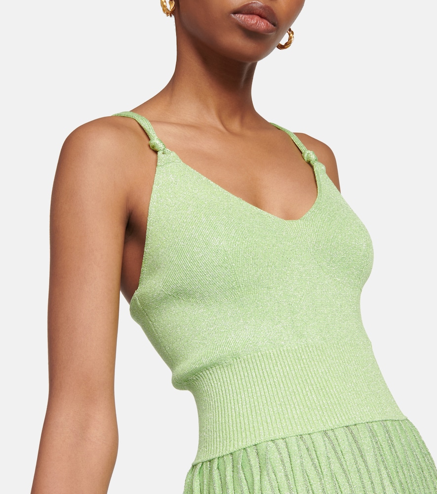 Pleated metallic knit maxi dress