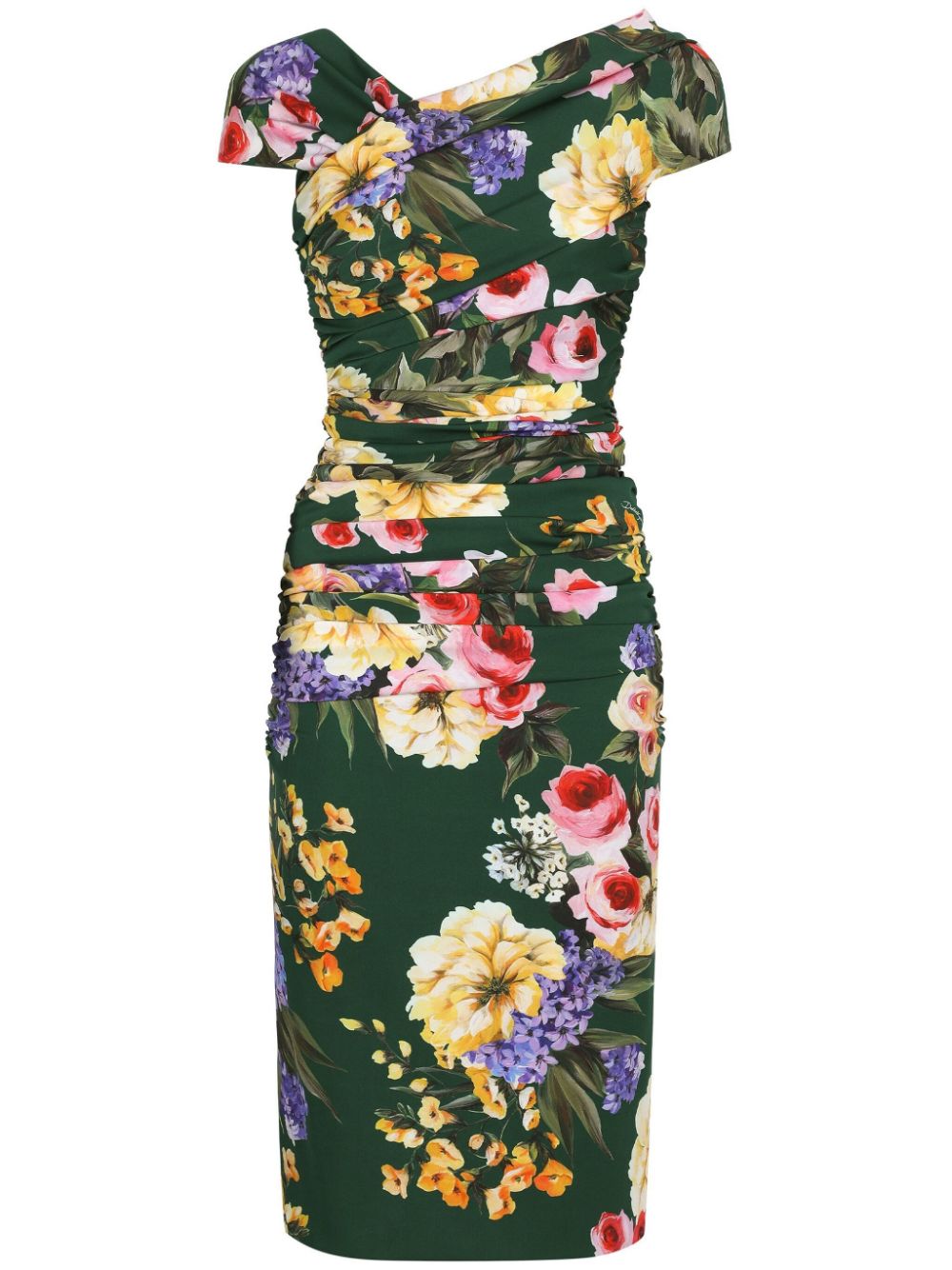 Floral-print ruched midi dress - Green
