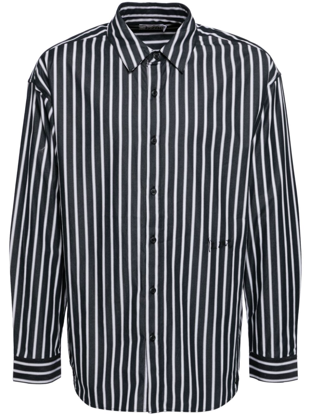 Horizontal stripe pattern cotton shirt - Black