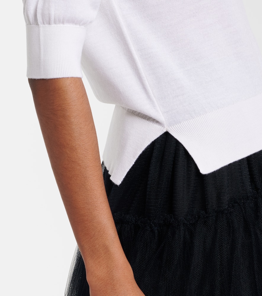 Embellished wool and silk top
