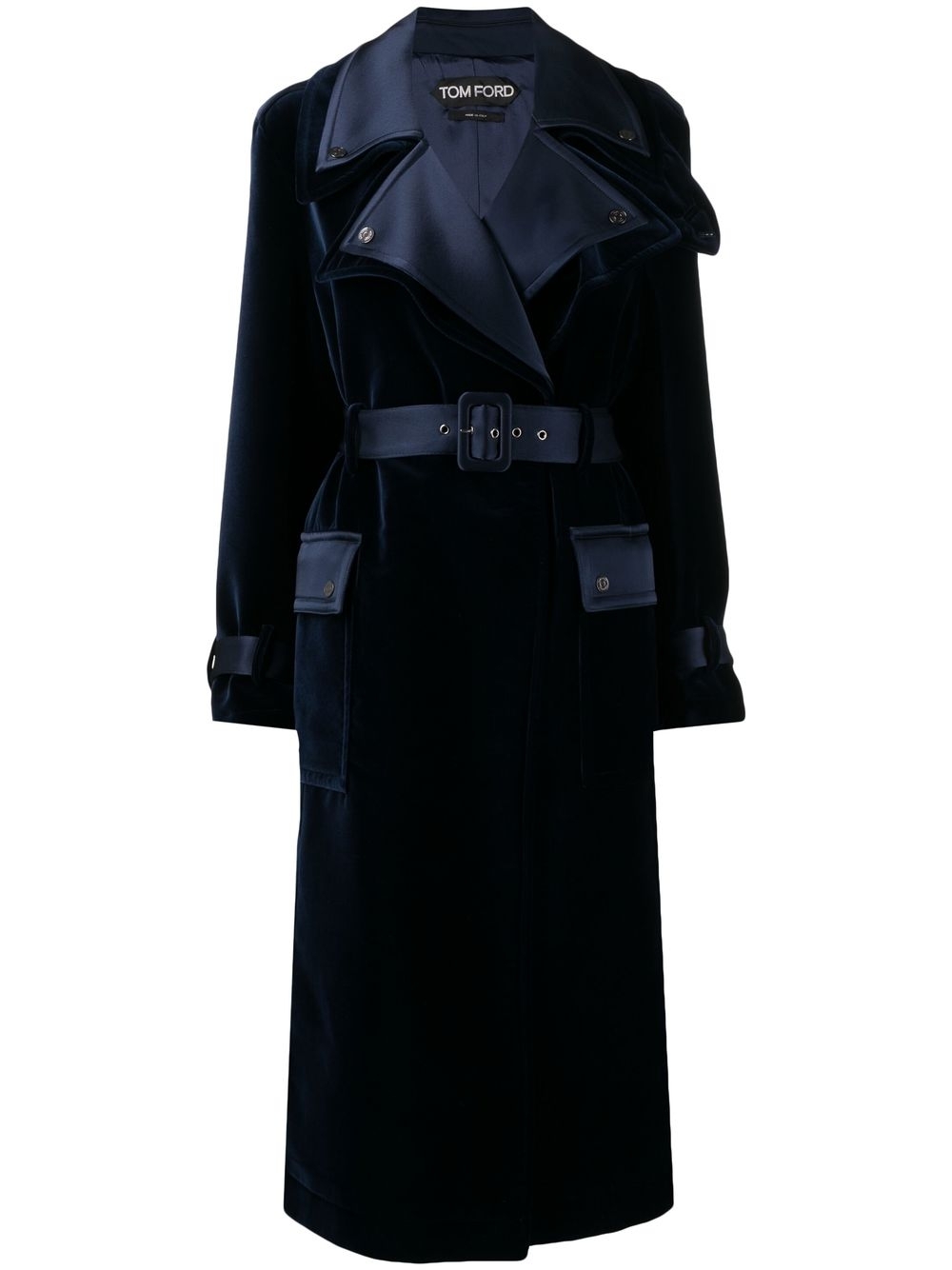 Notched-lapels belted coat - Blue