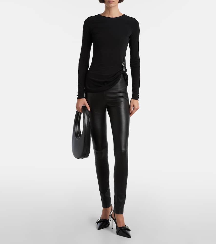 Gathered leather-trimmed top