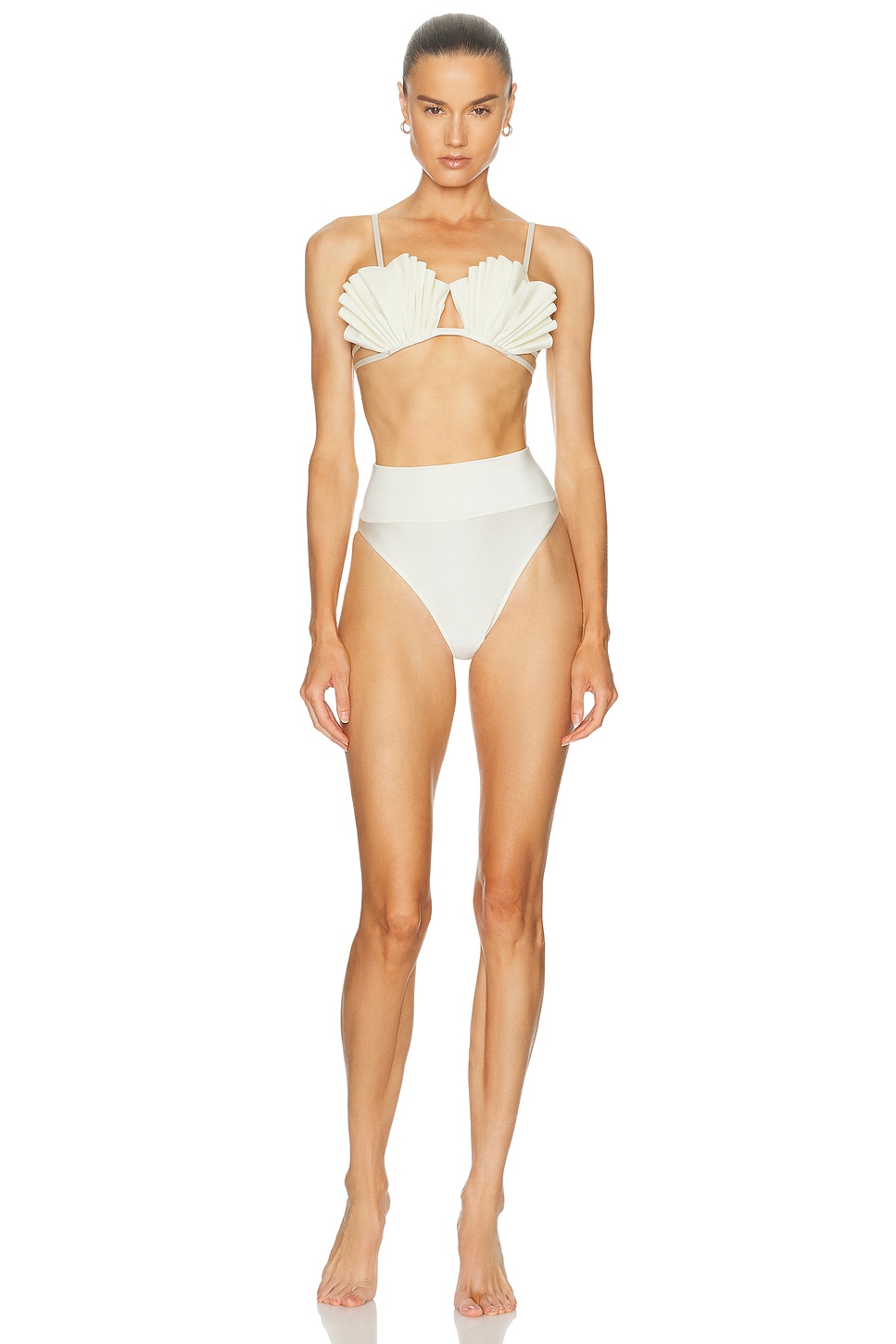 ADRIANA DEGREAS Seashell High Leg Bikini Set in Off White - White. S also in