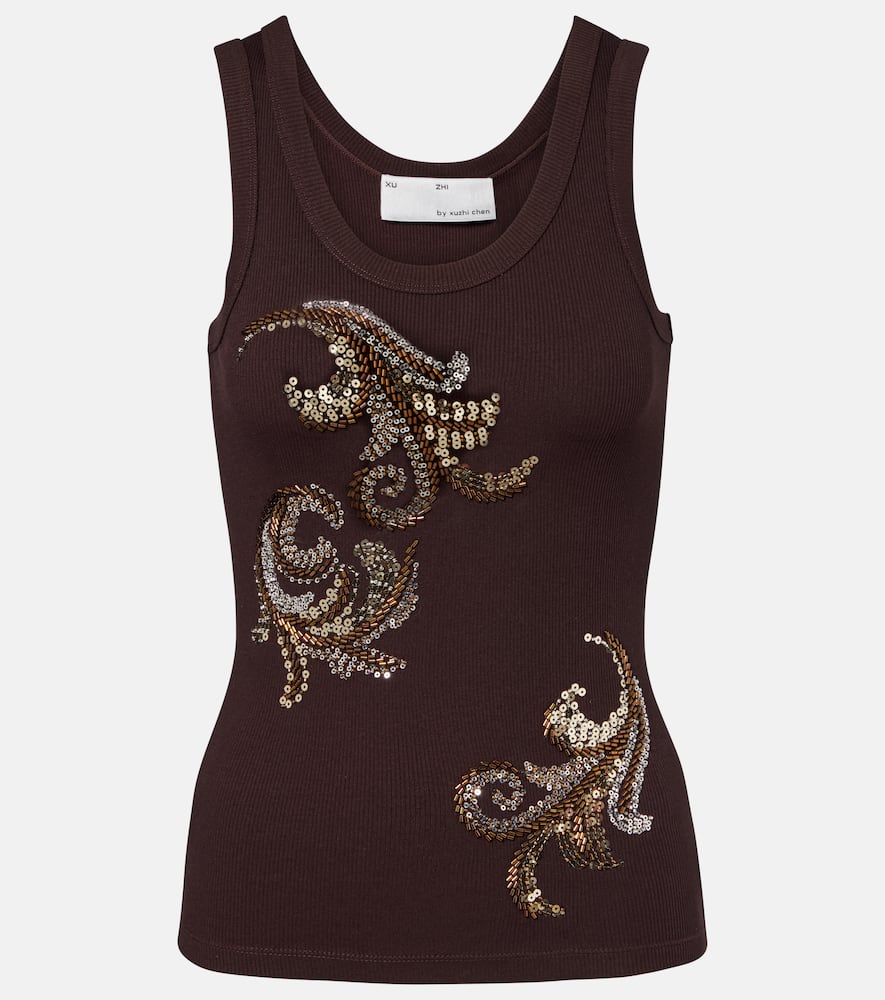 Ribbed-knit sequined tank top
