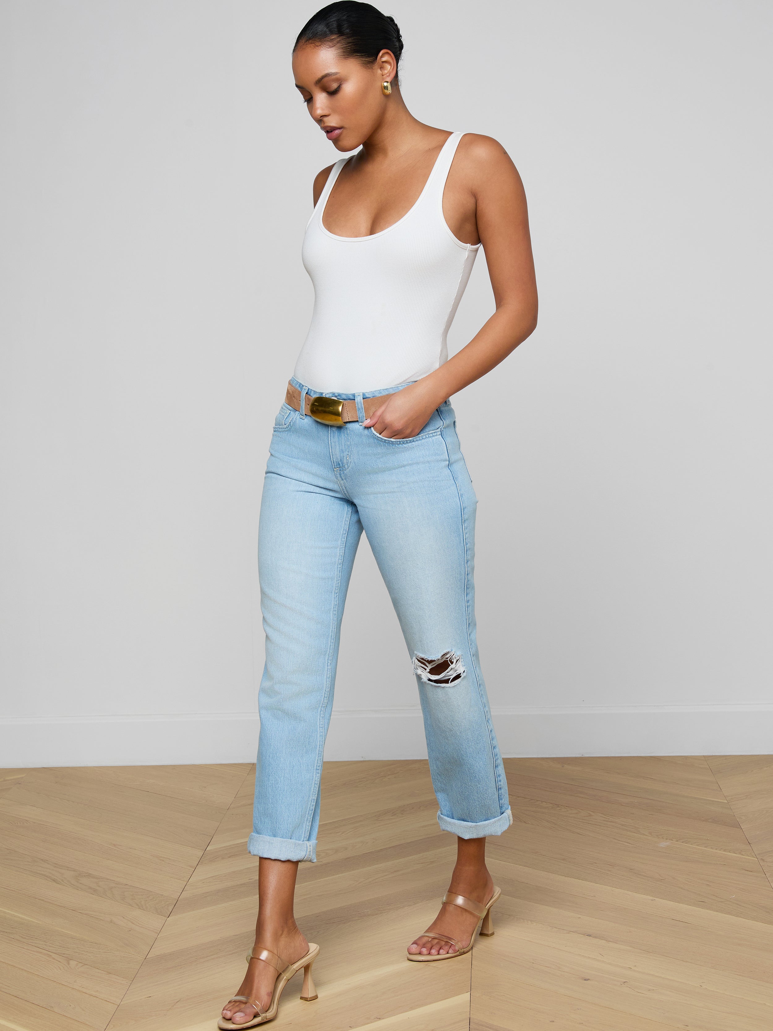 Nevia Slouchy Straight-Leg Jean In Brea Destruct