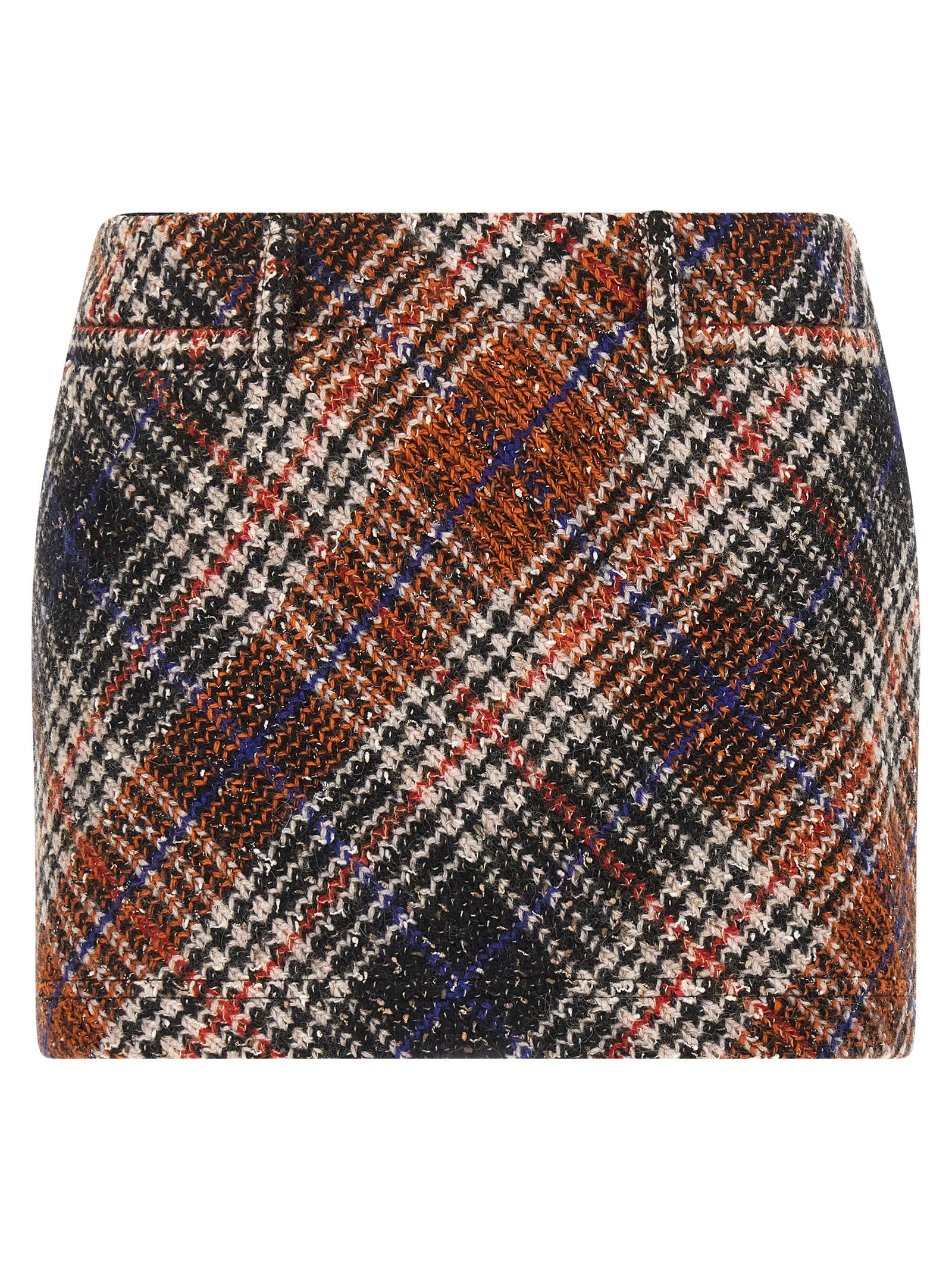Houndstooth Wool Skirt — Multicolor