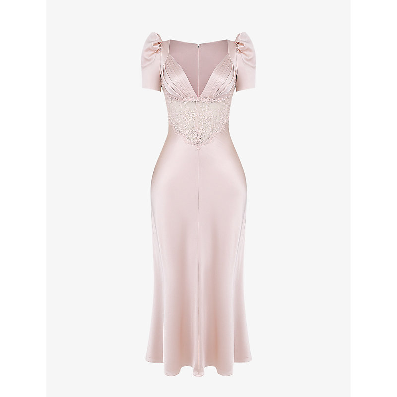 Womens Soft Peach Rafaela Lace-panel Stretch-silk Midi Dress