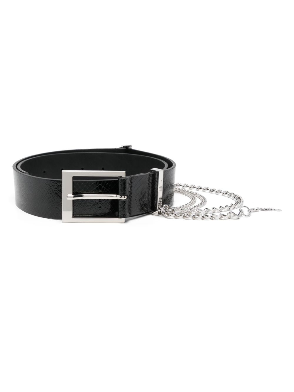 Rock chain-link leather belt - Black