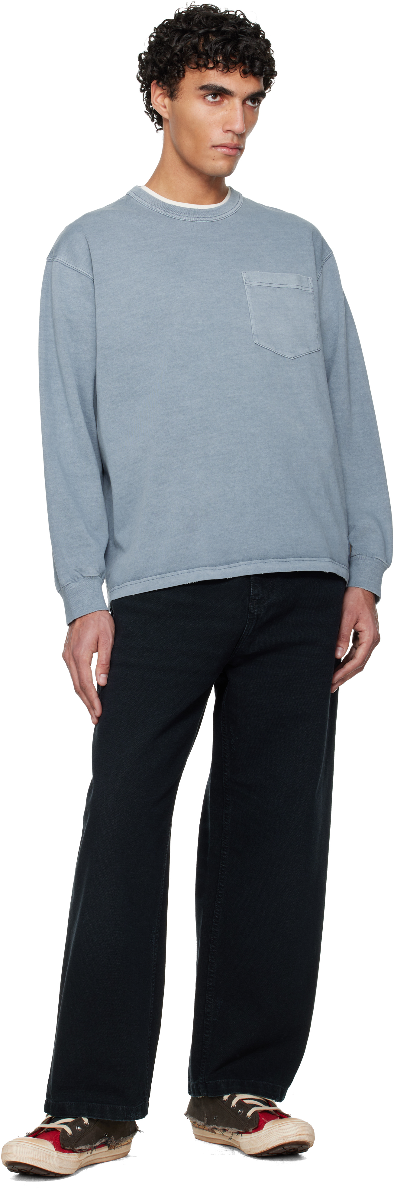 Blue Long Sleeve Torion Pocket T-Shirt