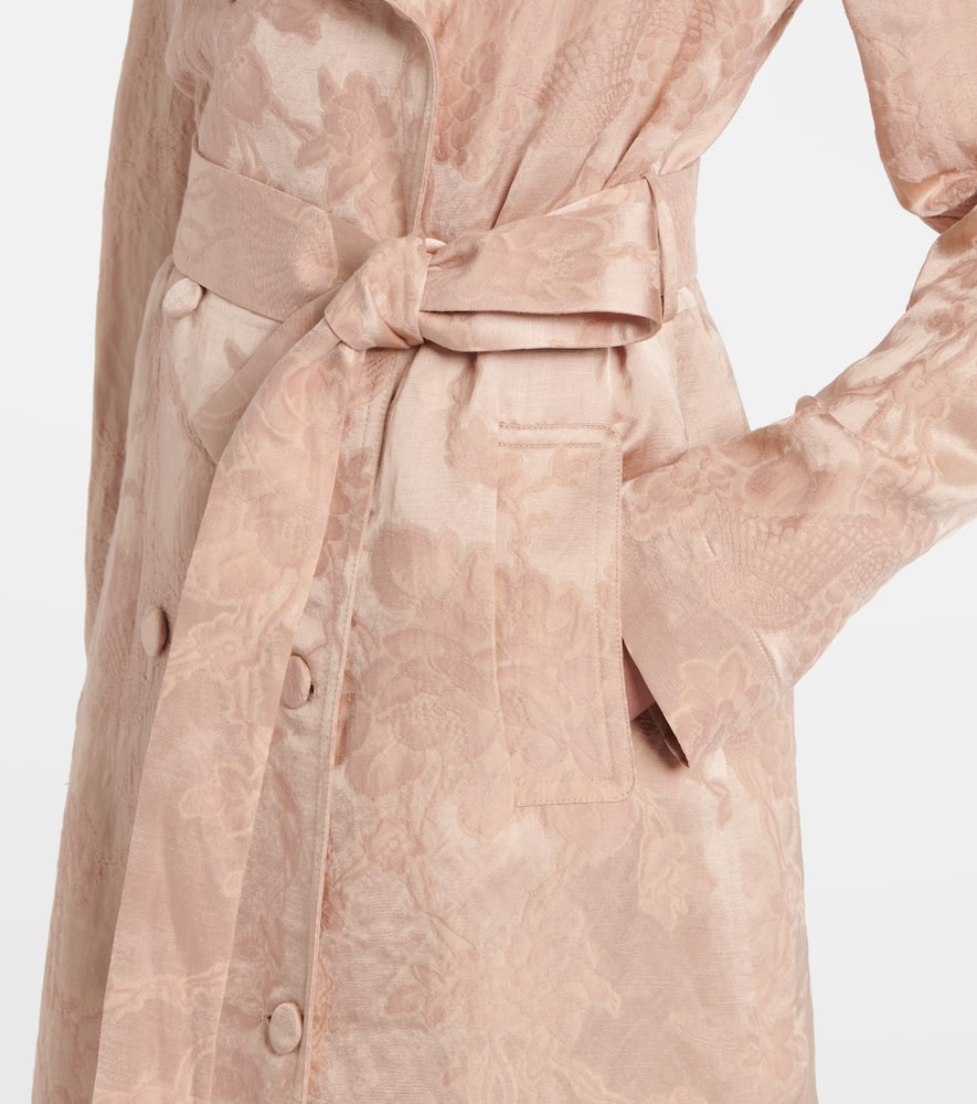Floral linen-blend jacquard coat