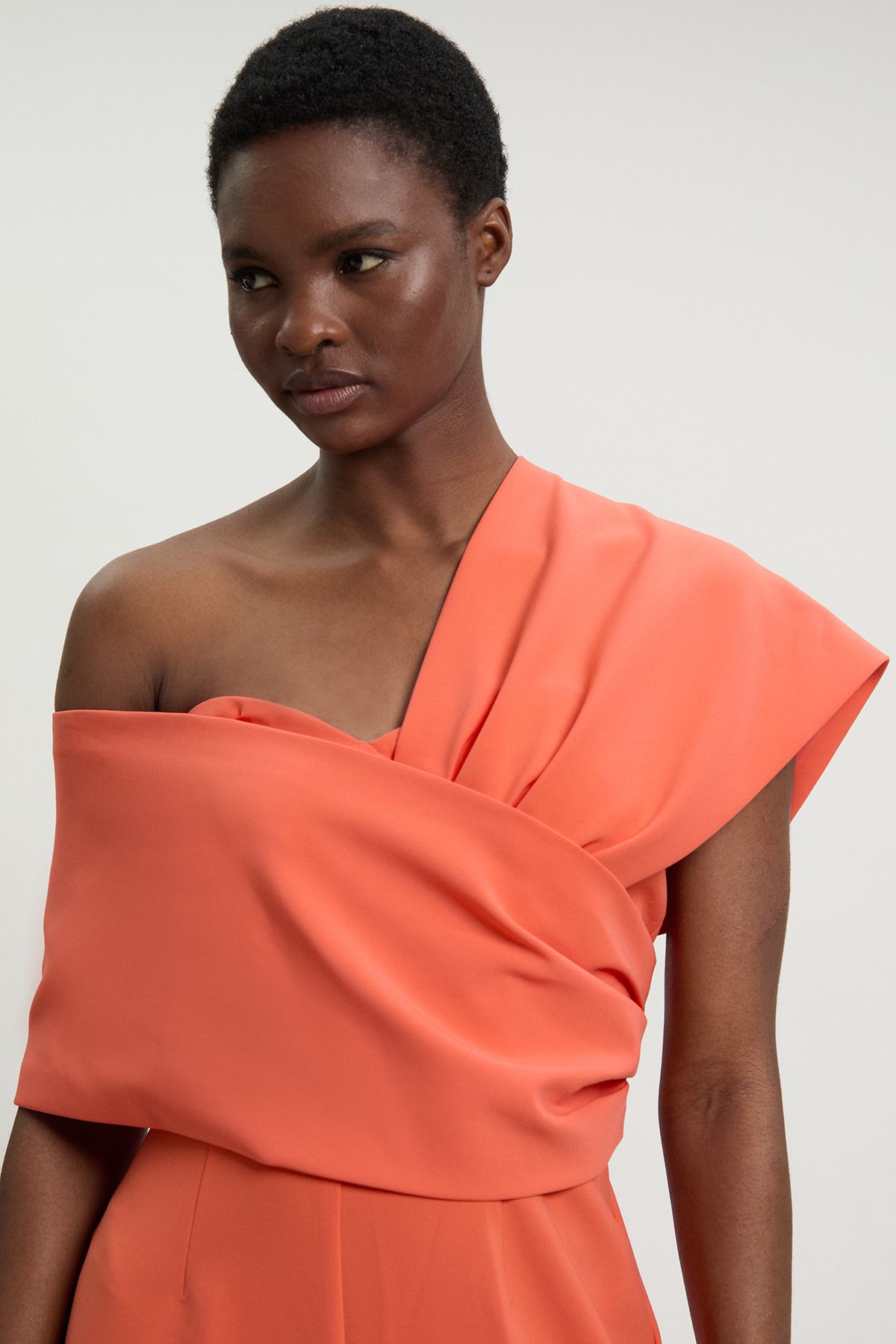 Karen Millen Womens Compact Viscose Stretch Tailored Off Shoulder Jumpsuit - Orange