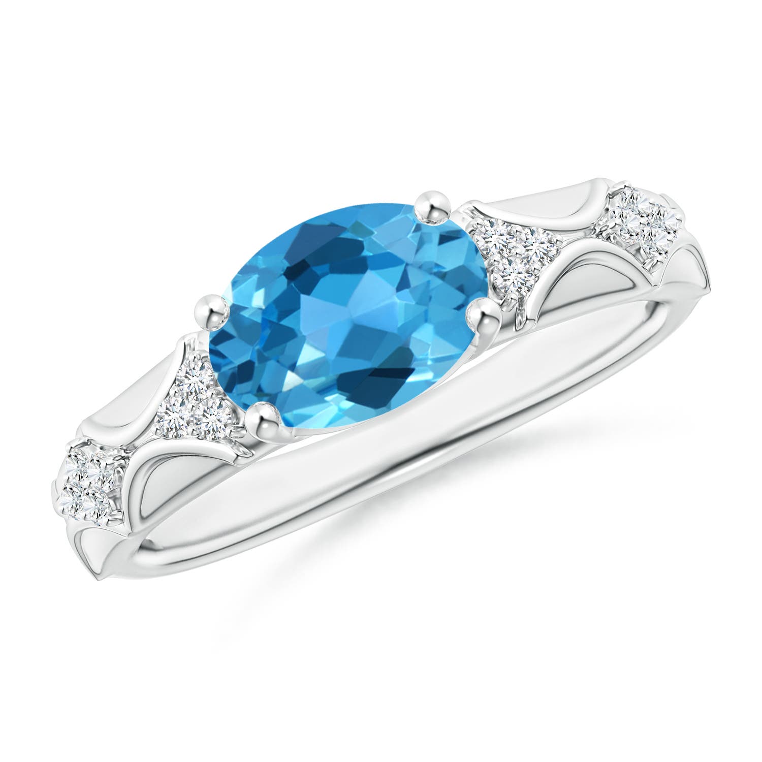 Angara 2.25 Carats Oval Swiss Blue Topaz Vintage Style Ring with Diamond Accents in Platinum