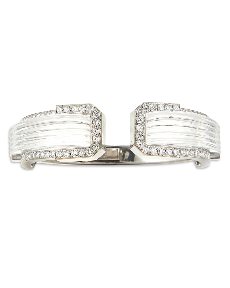 Platinum & 18K White Gold Twilight Carved Rock Crystal & Diamond White Night Cuff Bracelet