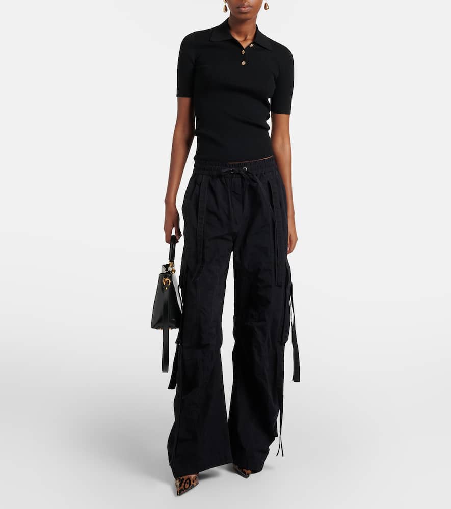 Embellished ribbed-knit polo shirt
