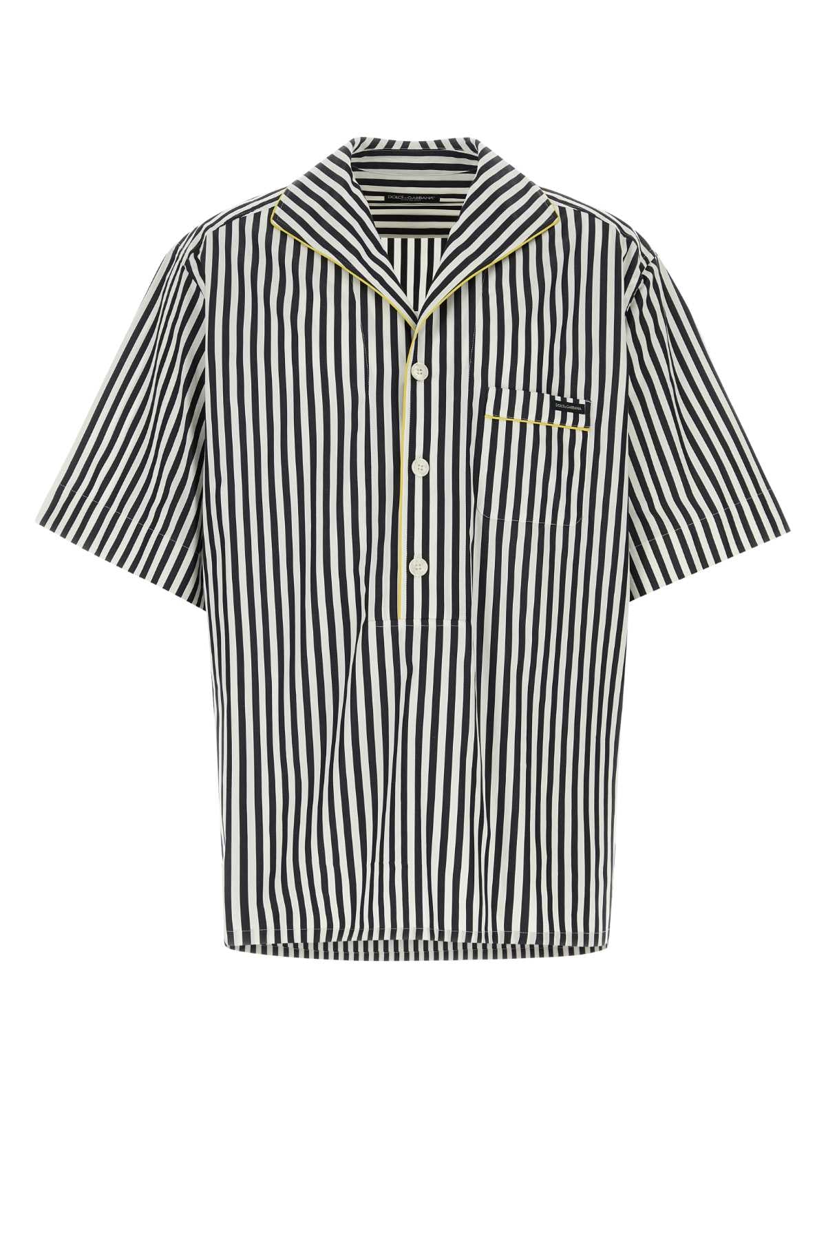 Cotton-Silk Striped Shirt — Navy