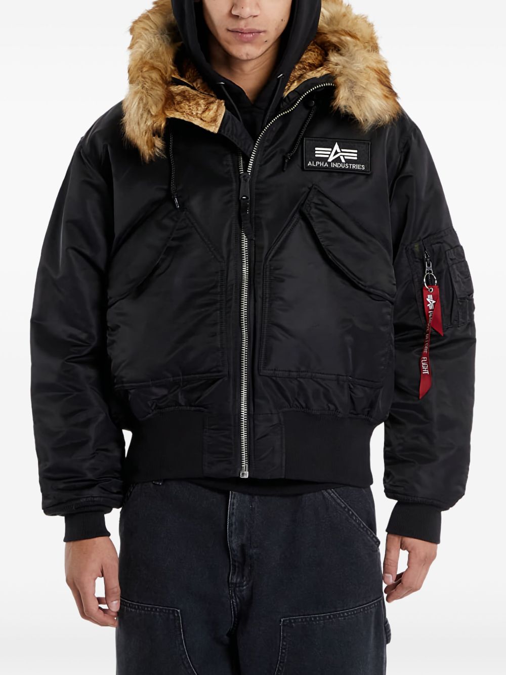 Faux fur-trim bomber jacket - Black