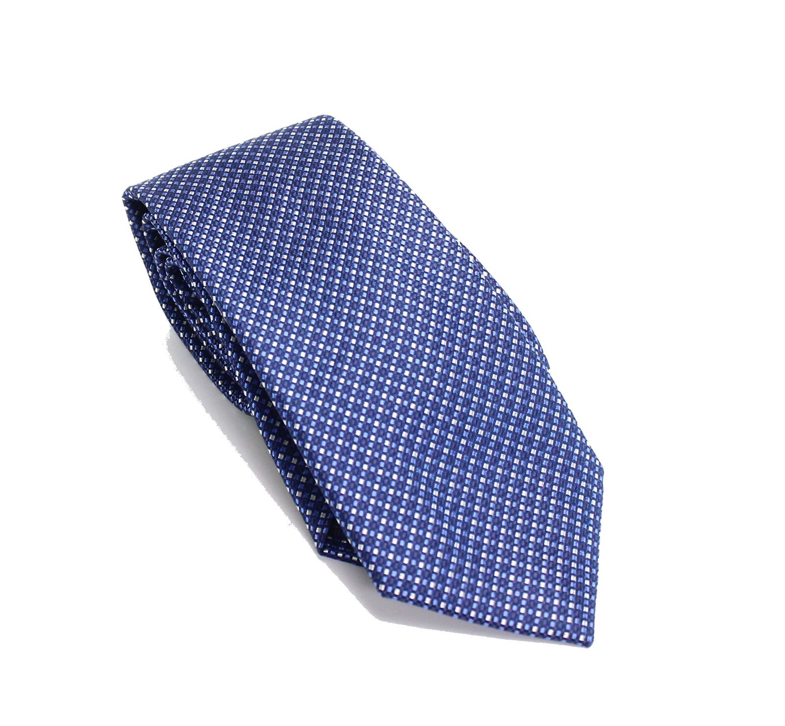 Men's Dark Blue Micro Weave Check Silk Neck Tie Blue Size Regular