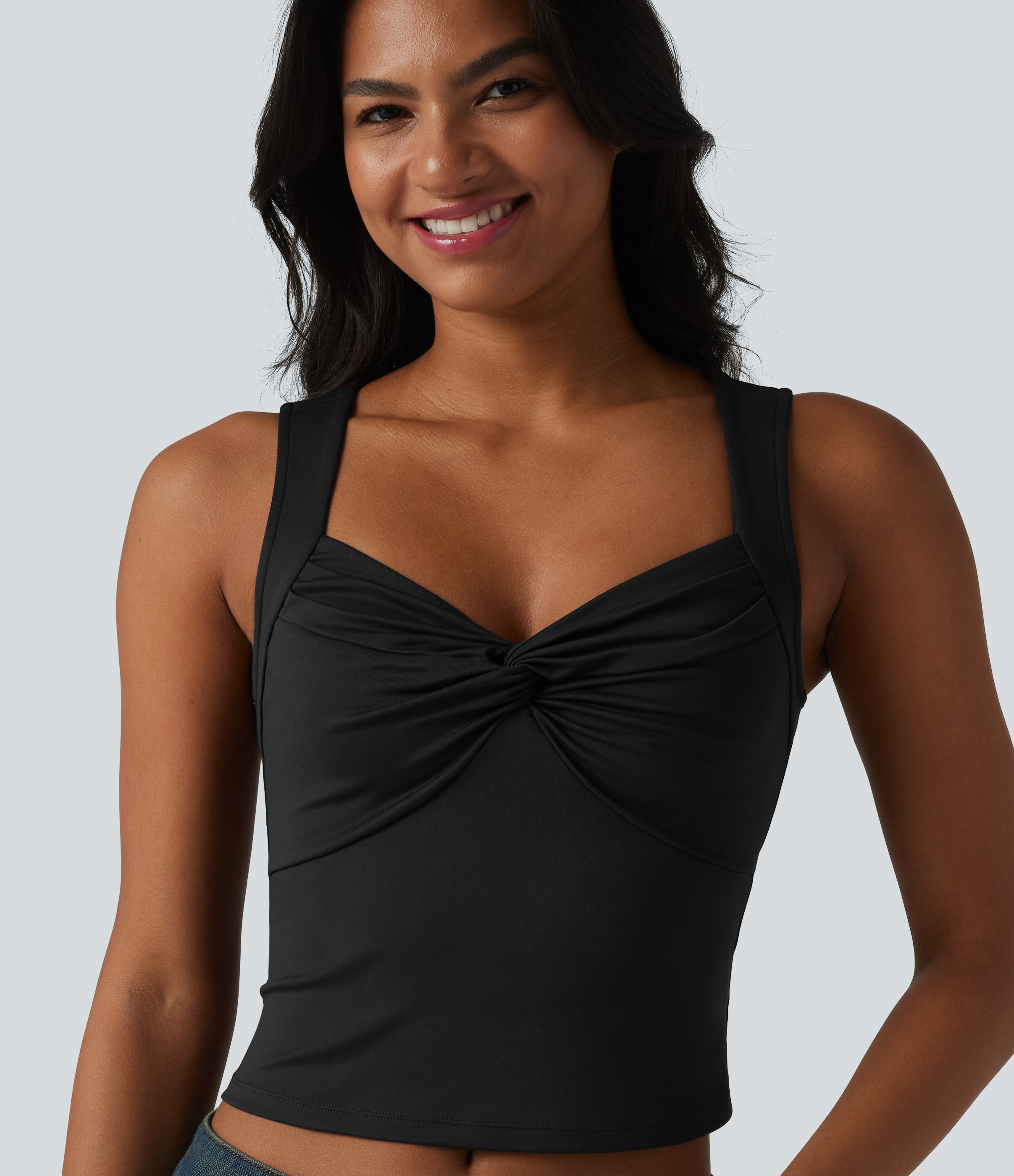 Halara Sweetheart Neck Twisted Slim Casual Tank Top - Black