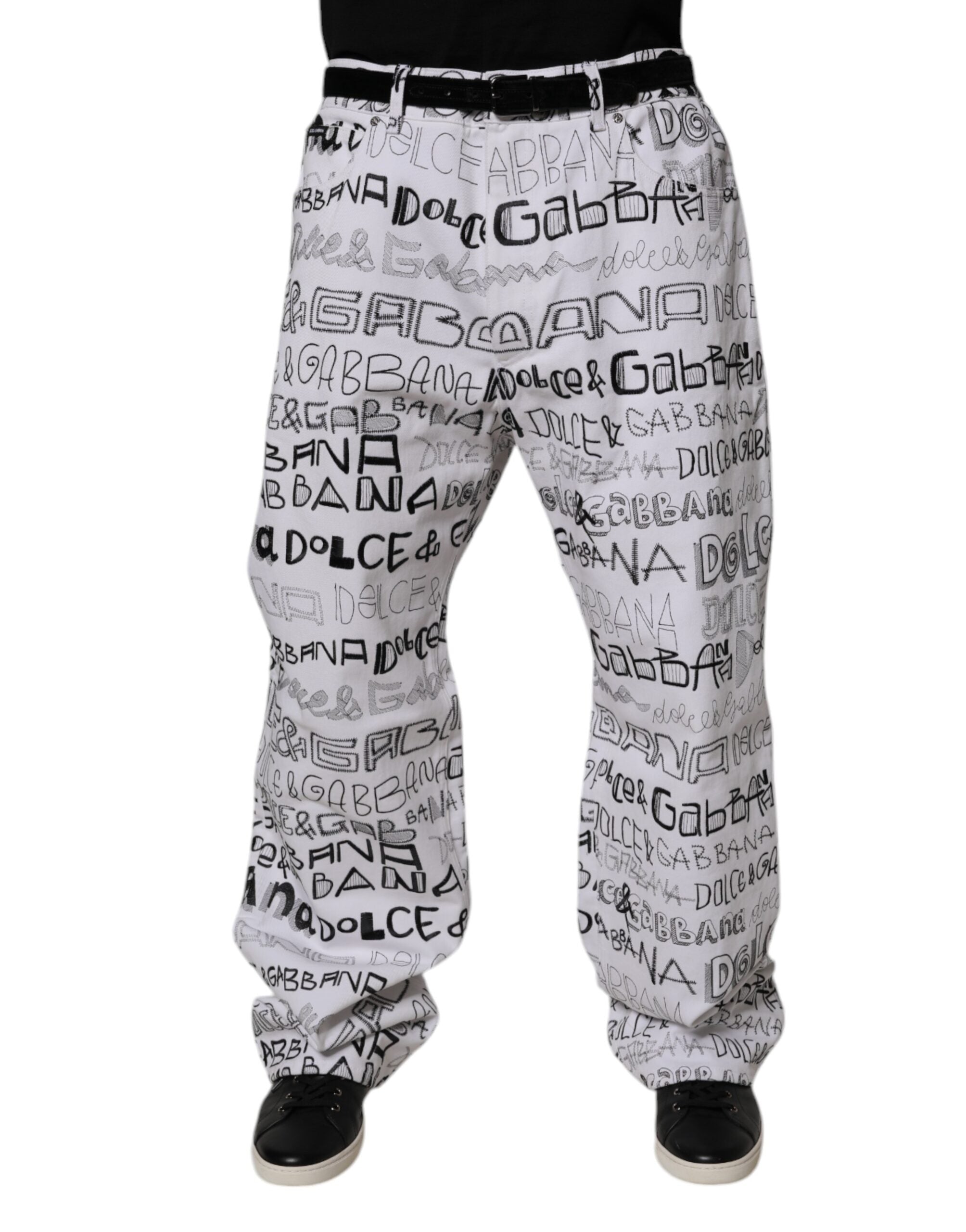 Logo-Print Straight Jeans — White