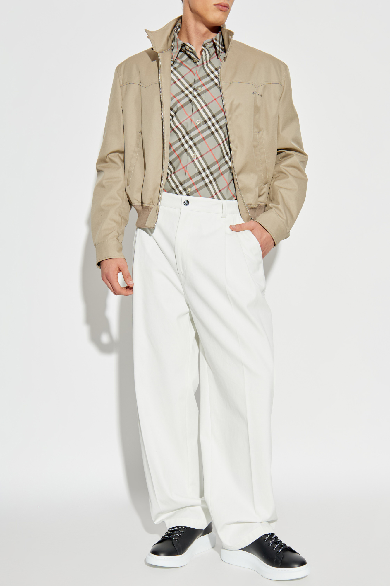 Checked Pattern Shirt, Men's, Grey