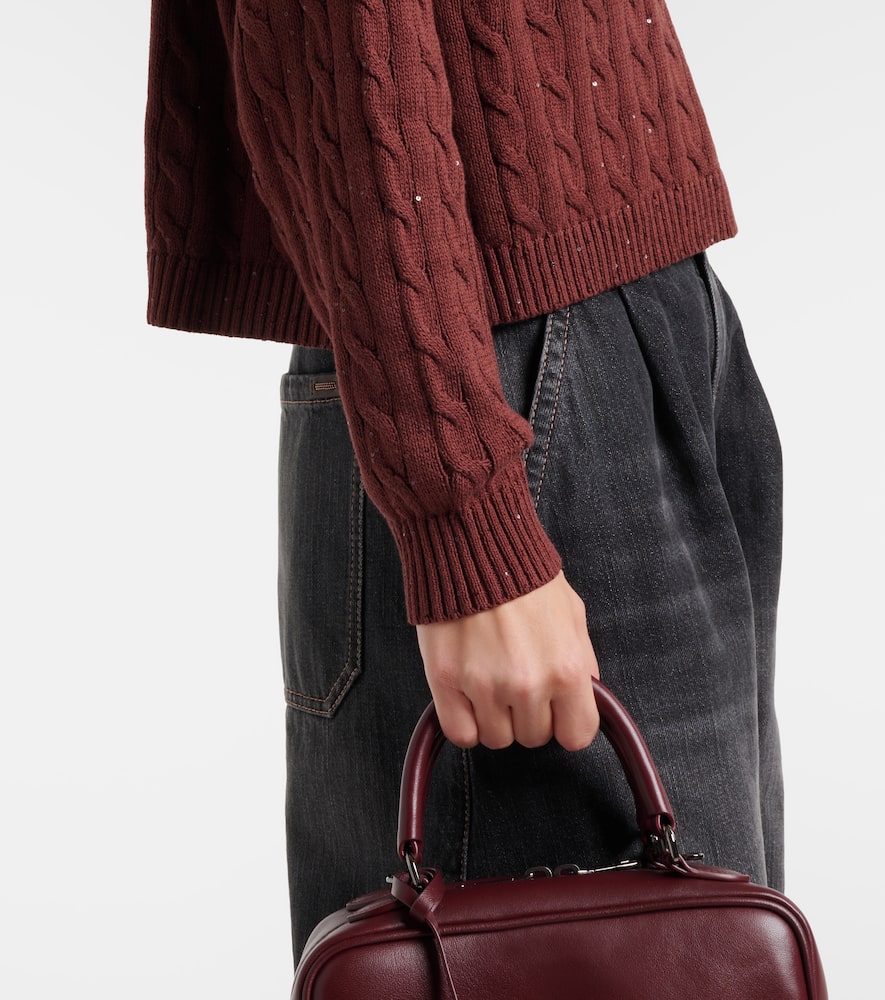 Cable-knit cotton-blend polo sweater