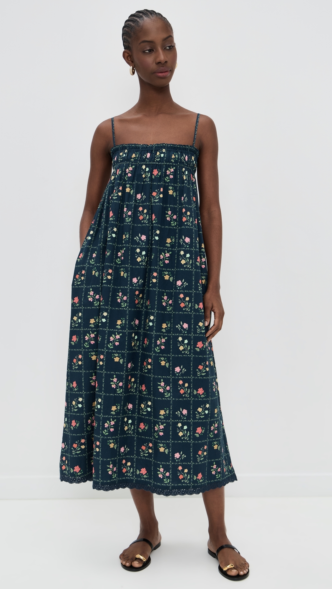 Sammy Dress Navy Floral Grid