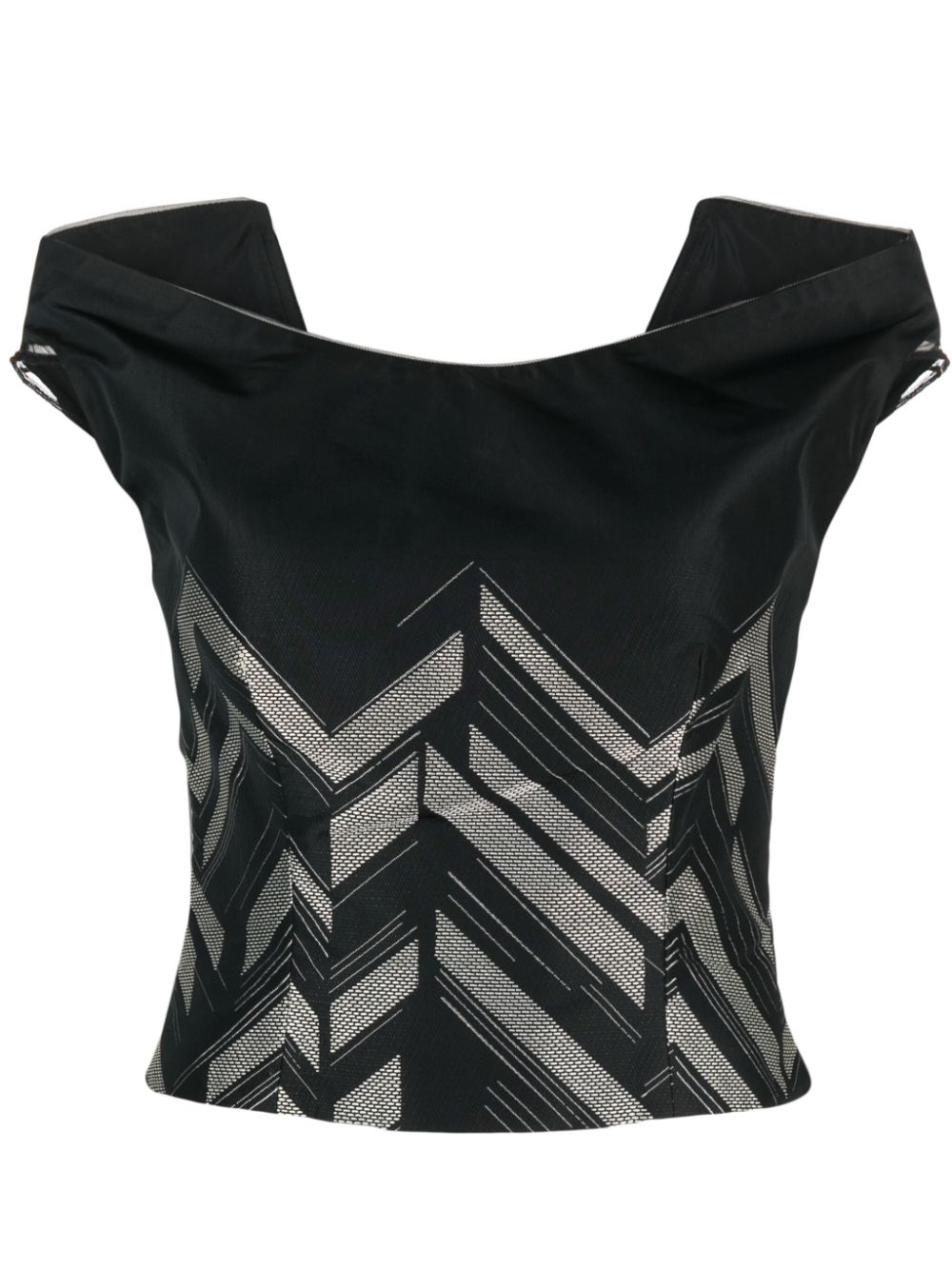 V-back chevron-pattern top - Black