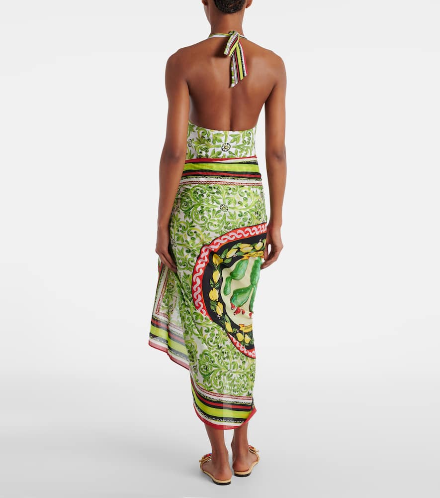 Printed cotton beach cover-up