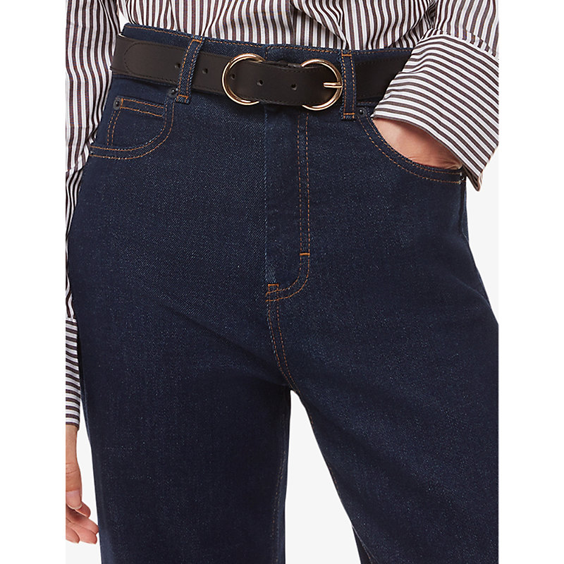 Womens Navy Barrel-leg High-rise Stretch-denim Jeans