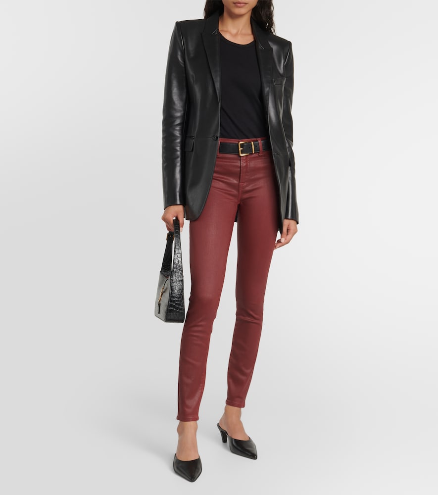 High-rise cotton-blend faux-leather slim pants