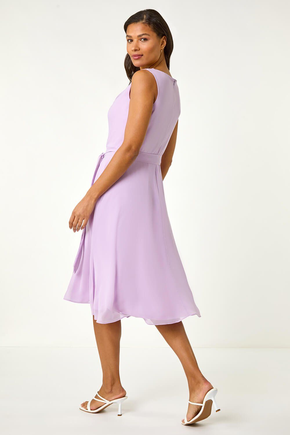Roman Women's Cowl Neck Tie Waist Dress in Lilac