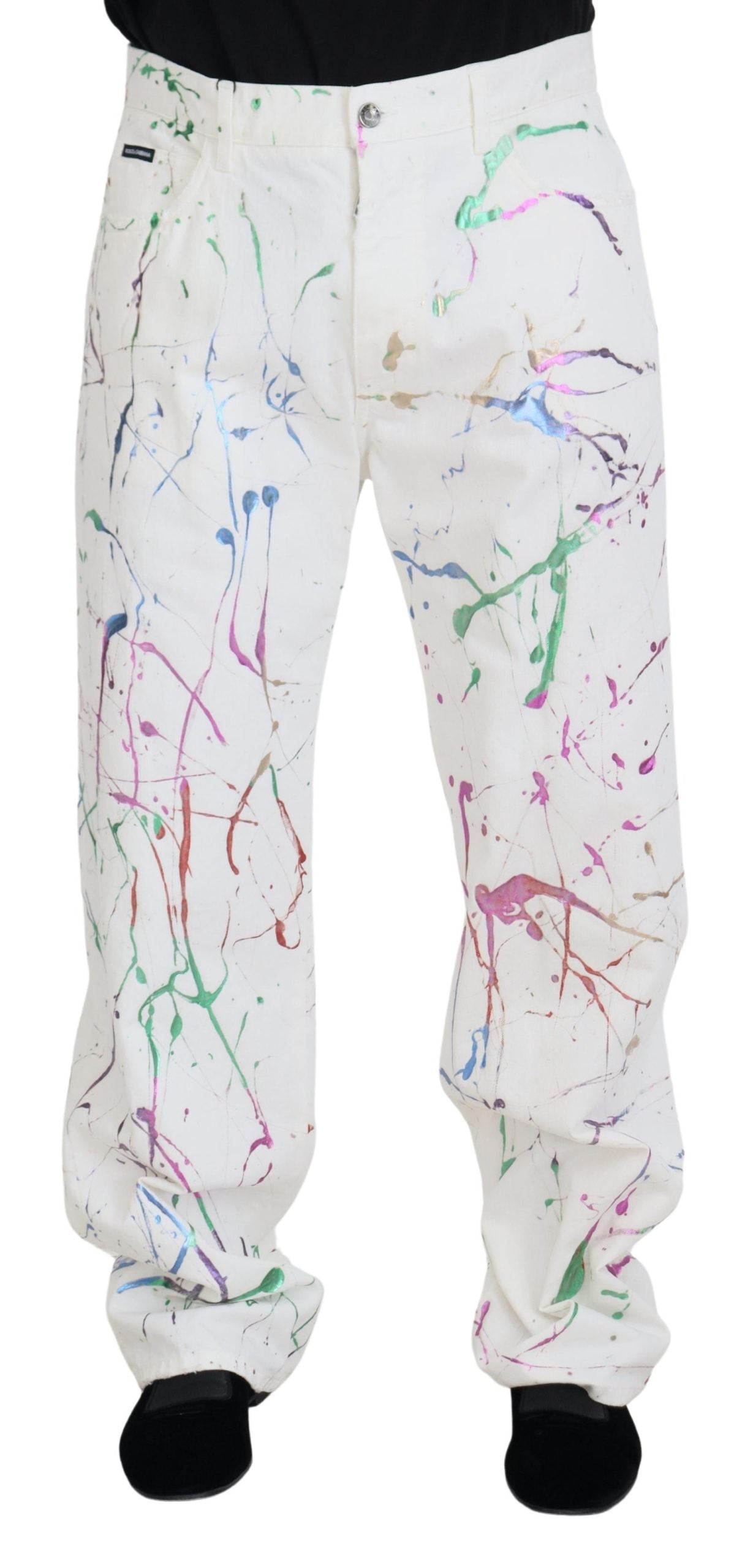 Splash Print Cotton Jeans — White