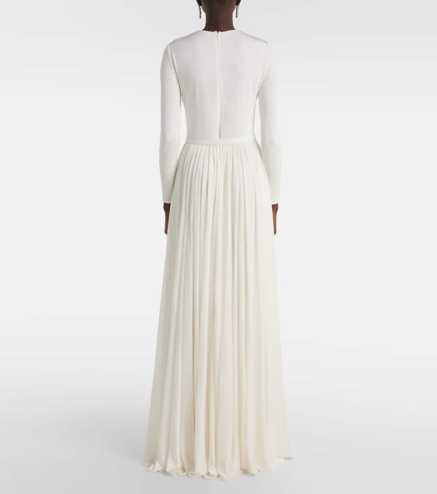 Ralph Lauren Collection Shirred leather-trimmed maxi dress
