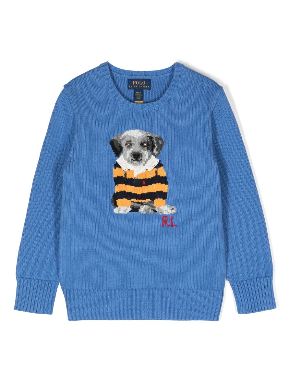 Dog intarsia-knit cotton jumper - Blue