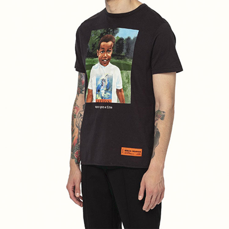 Men's Little Boy Printing Short Sleeve Black