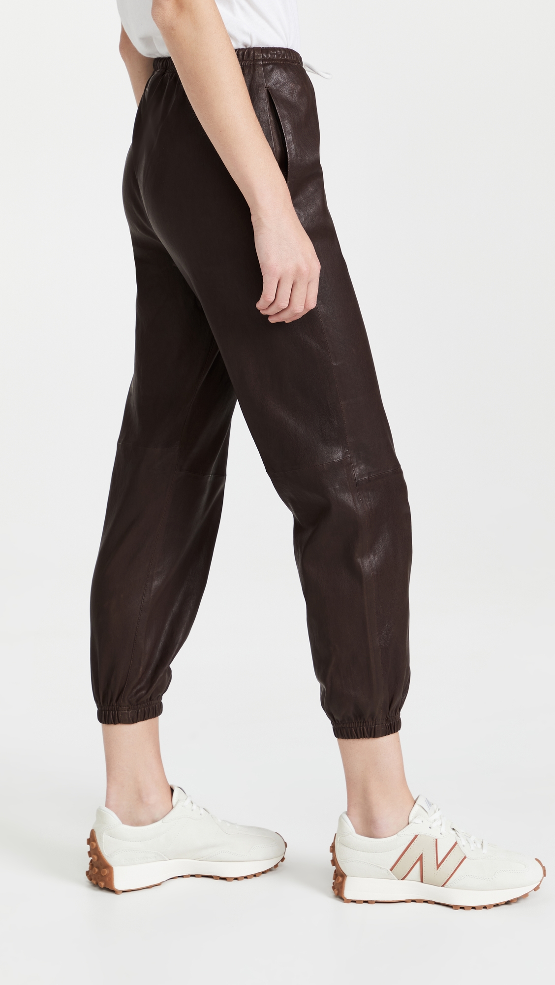 Leather Drawstring Joggers Dark Chocolate